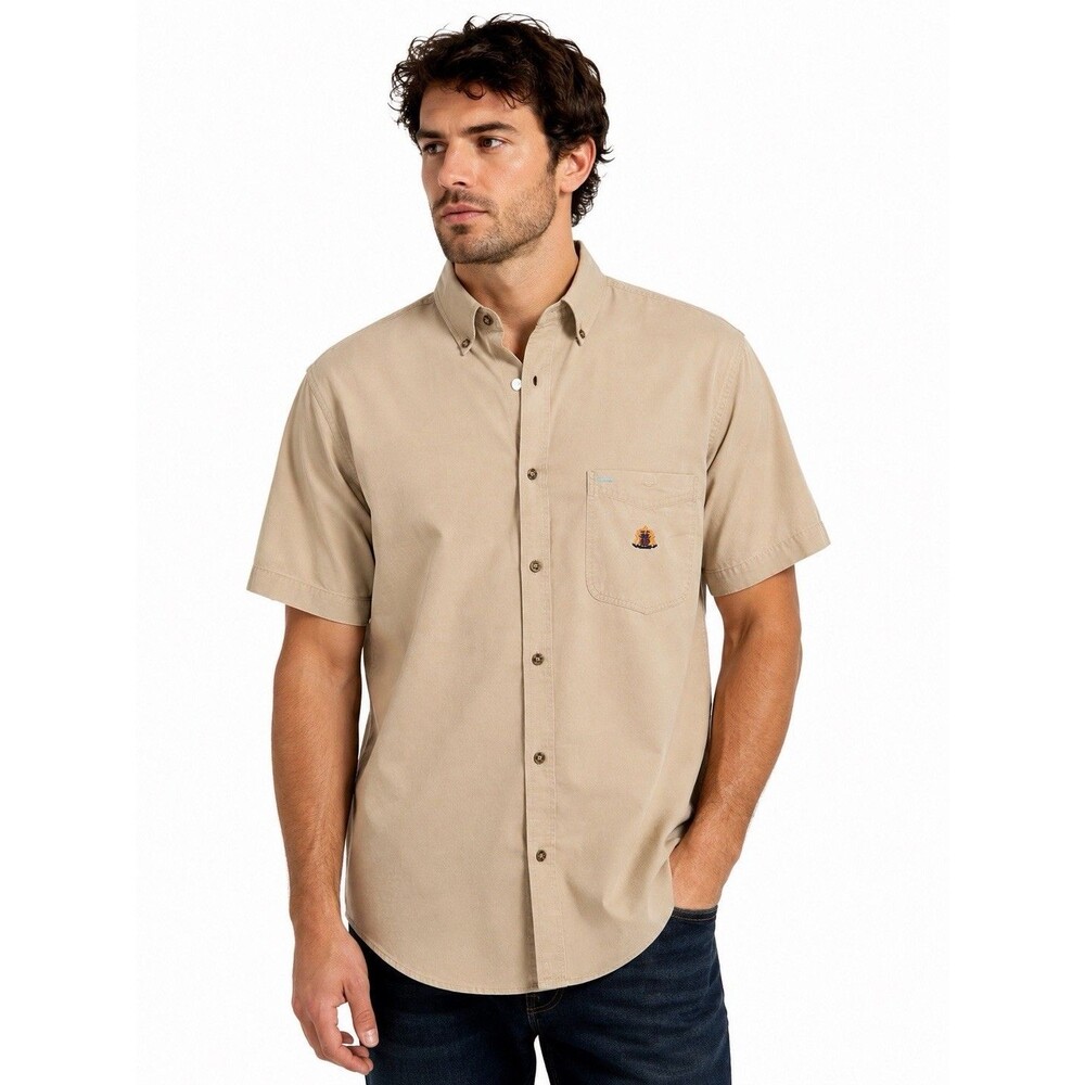 Urgent Gear Sportswear Men’s L Cotton Short Sleeve Button Up Shirt Beige
